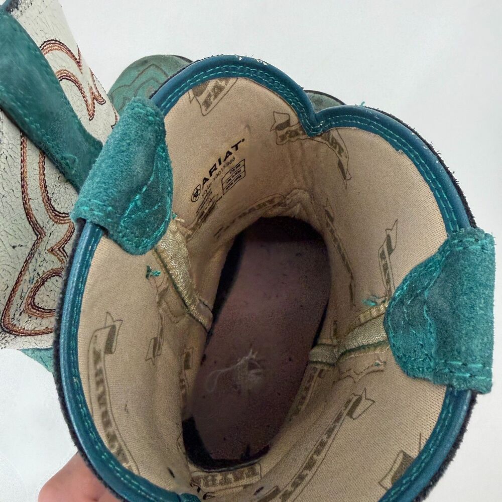 Ariat Boots Fat Baby Heritage Western Harmony Teal White Y2k Vintage Rodeo Sz 9B - Picture 7 of 11